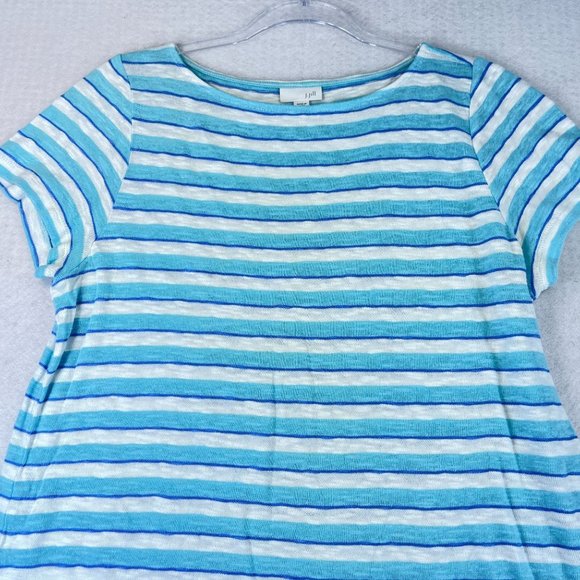 J JILL Womens M Blue White Striped Linen Beach Tunic Top Short Sleeve Casual - Picture 3 of 8